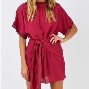 Princess Polly Shimmers Wrap Dress Burgundy